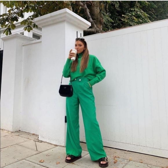 Zara* belted wide leg green pants bloggers fav - Picture 3 of 15